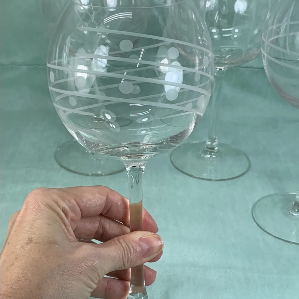 ⭐️4 France Arcorac Etched Wine Goblets Bubble Line Swirl Design